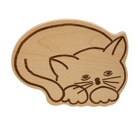 DEKOFANT Children's Wooden Breakfast Board with Sleeping Cat Design Approx. 17 x 21 x 1 cm