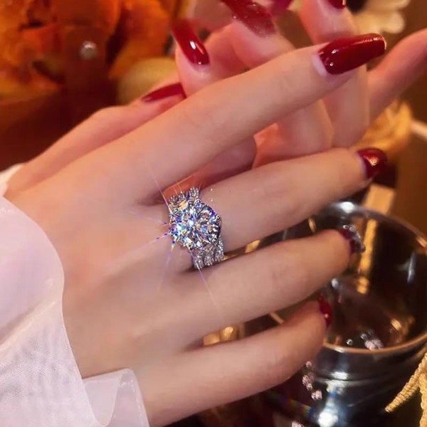 LRGKMCWTOB Sterling Silver Cubic Zirconia Ring, Layers Design Princess Cut