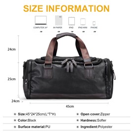 CHAO RAN Leather Duffle Bags For Men Weekend Travel Bag With Laptop Compartment Black Waterproof Overnight Carry On Handbag
