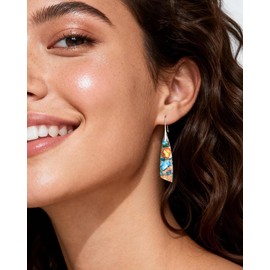 Desnuage Colorful Natural Stone Dangle Earrings for Women Bohemian Silver Hook Lightweight Drop Earrings Hypoallergenic Gift for Her