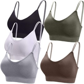 BQTQ 5 Pcs V Neck Tube Top Bra Seamless Bralettes Wireless Bra Padded Bralettes Comfortable Sleeping Camisole with Elastic Straps Removable Pads for Women Girls, XL