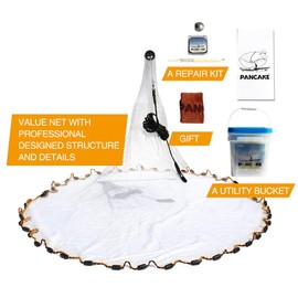 BasicGear Pancake Cast Net, 4ft Radius with 3/8 inch Mesh, Protective Shell Iron 0.75LB for Freshwater and Saltwater, Professional Grade and Upgraded Material, Throw Style for Bait Trap Fish