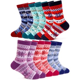 Kids Merino Wool Socks for Girls Boys Toddlers Thermal Winter Warm Hiking Thick Cozy Heavy Crew Gifts Socks Stocking Stuffers 6 Pairs (Nordic,4-7 Y)