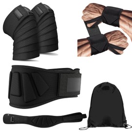 Paquete con Muñequeras, Paquete con Vendas para Rodilla, y Faja de Soporte, Kit para Levantamiento de Pesas, para Levantamiento de Pesas, Culturismo, Xfit, Entrenamiento de Fuerza