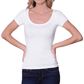 Sweatproof Undershirt for Women, Scoop Neck, White, Armpit Sweat Pads, Stops Underarm Sweat, Sweat Proof Undergarment, Small