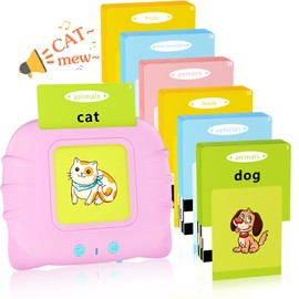 Talking Flash Cards with British English, 224 Words Flashcards Learning Reading Machine, Early Educational Toys Interactive Gift for 2 3 4 5 6 Years Old Baby Boys Girls - Pink
