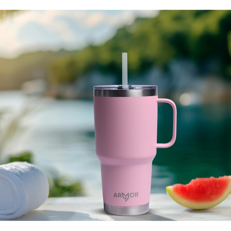 Product Armor 30oz Stainless Steel Tumbler with Handle (Blossom Pink)