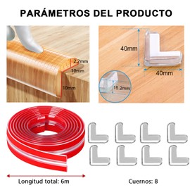 DOXLIO Tira Protectora de Bordes, Anticolisión Protección Silicona, 6 M Tira Protectora Borde + 8 Esquinas para Muebles. Protector de Esquinas de Mesa, Anticolisión Proteccion de Bordes (6M)