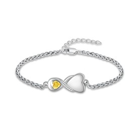 QGJNSGC Infinity Urn Bracelet for Women Men Heart Birthstone Cremation Jewelry for Ashes Link Bracelet Keepsake Memorial Urn Lockets for Human Ashes Urn Bangle Bracelet Jewellery (Yellow)