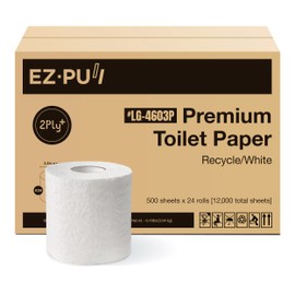EZbrnd Premium Recycled 2-Ply Embossed Standard Core Toilet Paper/Bath Tissue/Septic Safe/Unscented, 500 Sheets x 24 rolls