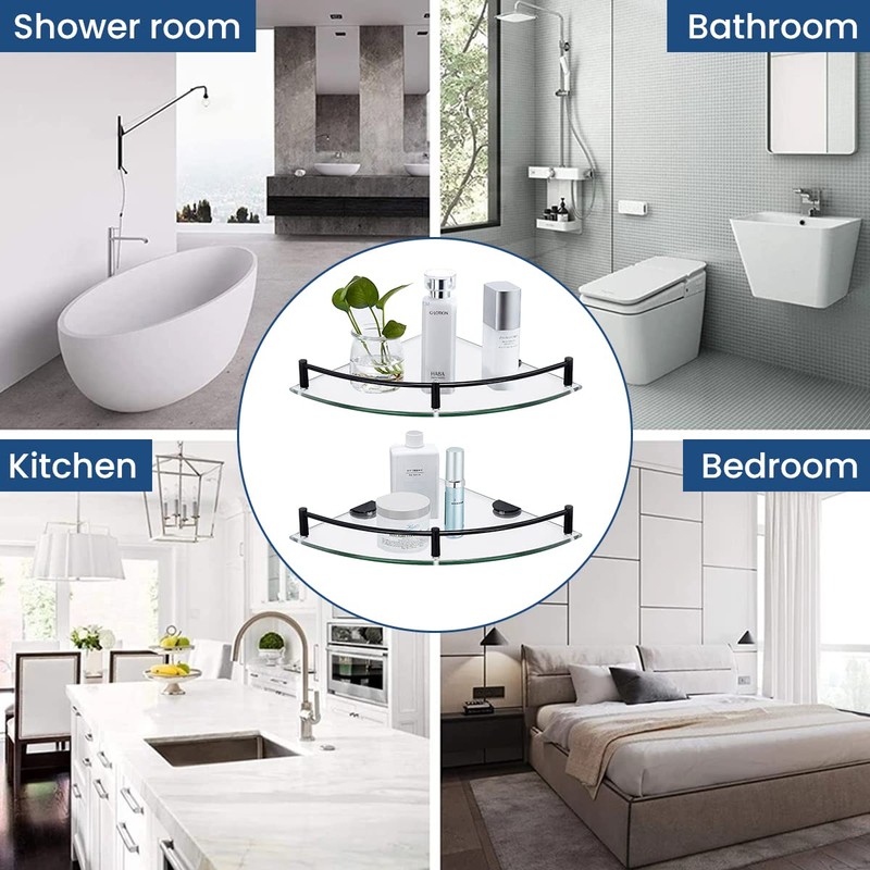 YorkHoMo Glass Shelf Bathroom Floating Shower Corner Shelves Shampoo Holder