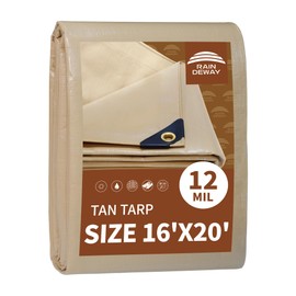 RAINDEWAY 16x20 Feet Heavy Duty Tarp,12 Mil Tan Waterproof Poly Tarp Cover,UV Resistant,Weatherproof,Durable,Multipurpose Tarps with Grommets and Reinforced Edges