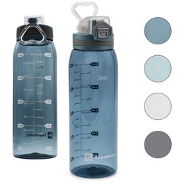 Teentumn Time Marker Water Bottle Gym, 30oz Large Durable Transparent Bottle for Workout Sport Travel Water Tracker Blue