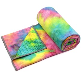 Hot Yoga Towel, Microfiber Non Slip Yoga Mat Towel, 183×63cm, with Grip Dot Sweat Absorbent Towel, Foldable Skidless, for Hot Yoga, Pilates and Fitness (Yellow)