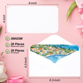 PATIKIL 30 Sets Pure Cotton Watercolor Cards 140lb/300 GSM Postcards Rounded Corners with Envelopes for Art Painting Creative Thank Notes, 4x6 Inch(White Box)