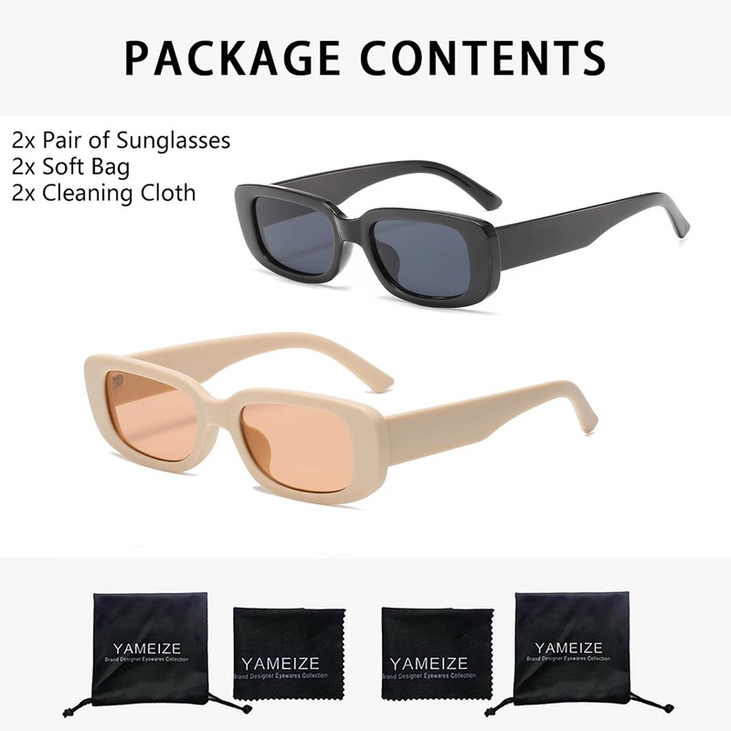 YAMEIZE Rectangular Sunglasses for Men and Women Pack of 2