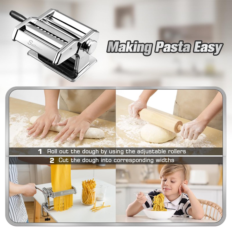 Sailnovo Pasta Maker Machine, 180 Roller Pasta Maker, 9 Adjustable