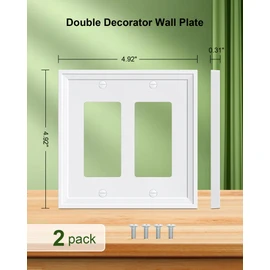 TREEWELL 2-Pack Double Decorator Outlet Cover Plate, White Decorative Switch Plates and Outlet Covers, Natural Bamboo Fiber Wall Plates for Electrical Outlets, Receptacle, GFCI Outlet, Dimmer Switch
