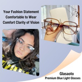 GLASAOTO Blue Light Blocking Glasses Reading Glasses for Women Men Square Nerd Eyeglasses Frame Lightweight Reduce Eye Strain Coffee 1.75