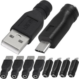 DKARDU 5.5mm x 2.1mm DC Plug to USB Adapter & 5.5mm x 2.1mm DC Plug to Type-C Adapter 5V Converter Connnector Jack for USB Device and Laptop PC (10 Pack)