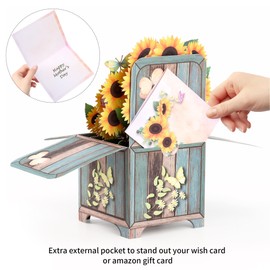 Giiffu Giiffu 3D Popup Greeting Cards Mother's Day Sunflower Floral Bouquet Card,All Occasion Flower Blank Greeting Cards with Envelope and Notecard for Get Well Soon,Anniversary,Thank You,Birthday,Sympathy