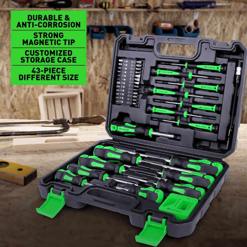 Magnetic Screwdrivers Set with Case, Amartisan 43-piece Includs Slotted, Phillips,