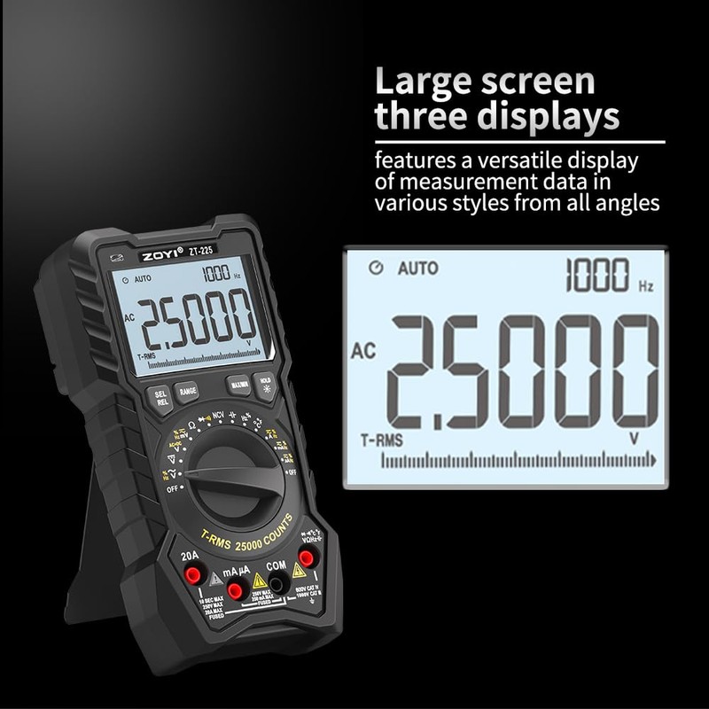 ZOYI ZT-225 Digital Multimeter, 25000 Counts, True RMS, Auto Range,