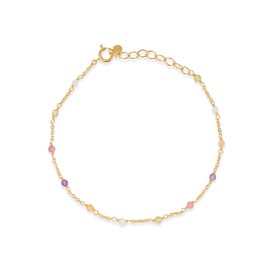 Pernille Corydon Rainbow Bracelet - Women's Link Bracelet with Coloured Stones Gold/Silver - Bracelet Length Adjustable 16-19 cm - b-854, Gold Plated