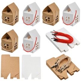 KitBeads 40Pcs 2 Colors House Shaped Gift Boxes White Cardboard Treat Present Box and Handle Rope for Treats Bakery Packaging Parties Anniversaries