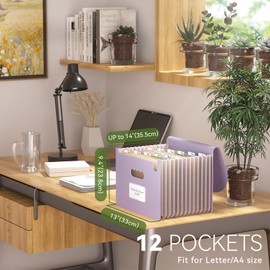 EcoStash Accordion File Organiser, 12 Pockets Wheat Straw Expanding File Folders, Monthly Filling Document Organiser, BPA Free, Return to Nature, Healthy Living, A4/Letter Size - Lavender Purple