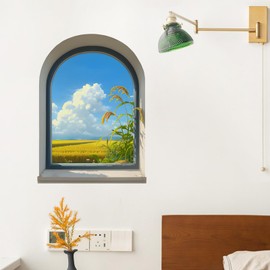 RoyoLam 3D Fake Arched Window Wall Stickers for Living Room Wheat Field Wall Decals Removable Peel and Stick Wall Art Home Decor Decoration for Bedroom Bathroom Classroom Library Nursery