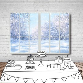 LYWYGG 7X5FT Winter Snow Backdrop White Window Photography Backdrop Christmas Backdrop Snowscape Background Xmas Holiday Decor Background Photo Studio Props CA-CP-452
