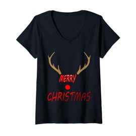 Womens Merry Christmas T-Shirt Santa Claus Gift V-Neck T-Shirt