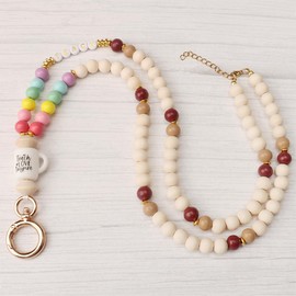 UGELOKI 2025 Super Cute Teacher Lanyard, Wood Bead Lanyards with Id Holder for School Staff, Conference & Educators