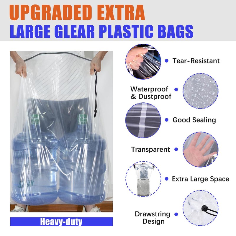 32x42 Inch Extra Large Clear Drawstring Plastic Bags 3 Pack(4