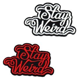 2 Pcs Stay Weird Red and White Funny Patch Military Embroidered Fastener Iron On Sew On Applique Emblem Tactical Flag Patches for Jeans,Caps,Hats,Backpacks,Jacket,Vest,Bags,Clothes