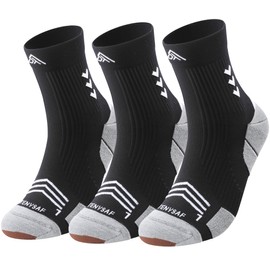 Lounwee Compression Running Socks for Men and Women: Sport Crew Socks with Padding, 3 Pairs for Work, Hiking, Basketball, Football, Running, F-Black Black, 39 - 42
