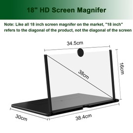 KDNRHE 18" Screen Magnifier for Cell Phone, HD Mobile Phone Video Amplifier, Portable Enlarged Screen Tablet for Gaming, Movies, Cartoons, Angle Adjustable, Compatibility with All Smartphones
