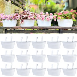 LaLaGreen Outdoor Plants Rail Planter (11.2 Inch, 15 Pack) White Metal Iron Hanging Flower Pots Deck Railings Fence Balcony Modern Boho Style Wall Mount Window Box Plant Holder Hooks Porch Home Decor