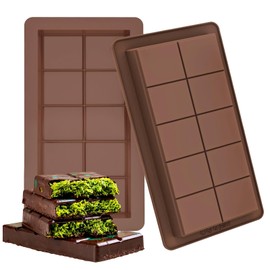 XIZIX Chocolate Bar Mold 2 Pack, Non-Stick Deep Dubai Chocolate Bar Molds, Silicone, Rectangular Prism, Chocolate Color