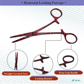 Dog Cat Pet Ear Hair Puller 5.5" Hemostat Forceps with Serrated Straight Jaws Made of Stainless Steel For Removing Ear Nose Face Paws Hair Tweezers, Works on Long Short Thick Curly Hair Furs, Red