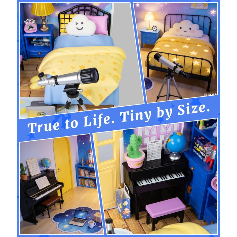 BeepZipp Starry Night Bedroom Miniature House Kit, DIY Space-Themed Dollhouse