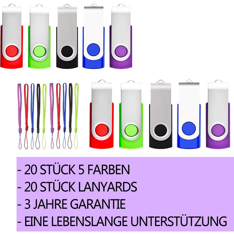 AreTop USB Sticks, 1 GB, Pack of 20 Multicoloured Memory