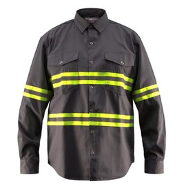 Premium High Visibility Hi Vis Reflective Safety Work Shirts - Long Sleeve (4X-Large, Dark Grey)