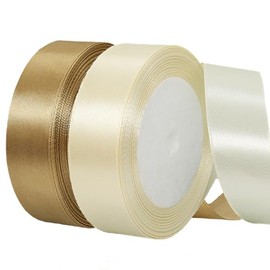 2 Rolls Satin Ribbon 20 mm Wide, Gift Ribbon Beige and Champagne Gold Ribbon Fabric Satin Ribbons for Bouquets, Gift Wrapping, Christmas, Wedding and DIY Crafts