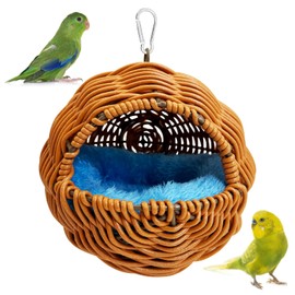BNOSDM Rattan Bird Nest Parrot Nesting House Parakeet Hanging Swing Soft Lovebird Warm Bed Sleeping for Parrots Bird Cage Accessories for Cockatiels Budgerigars Finches Canaries (G-Hole Style)