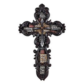 Eagrafts Decorative Resin Wall Cross With Encouraging Words and Phrases, Faux Iron Cross, Home Wall Decor