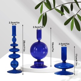 Candlestick Holders，Glass Candle Holders for Table Centerpiece Black Taper Candle Holders Glass Candle Stand Modern Centerpieces for Tables Decor for Wedding Decor and Dinner Party (Color : Blue)