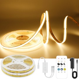 AXMOTUT 65.6ft COB LED Strip Light Warm White, High Bright LED Strips with 320LEDs, RF Remote and UL Power Supply, 3000K Dimmable LED Lights for Bedroom,Kitchen, DIY Home Decoration, 2 Rolls of 32.8ft