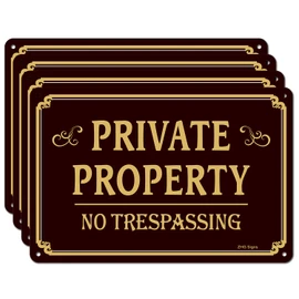 ZHGSERVU No Trespassing Signs 2-Pack, 12 x 8 Inches Private Property Sign Aluminum Brown Safety Sign, Metal No Trespass Sign Outdoor Use for Home Business Security Alert, Waterproof and UV Protected